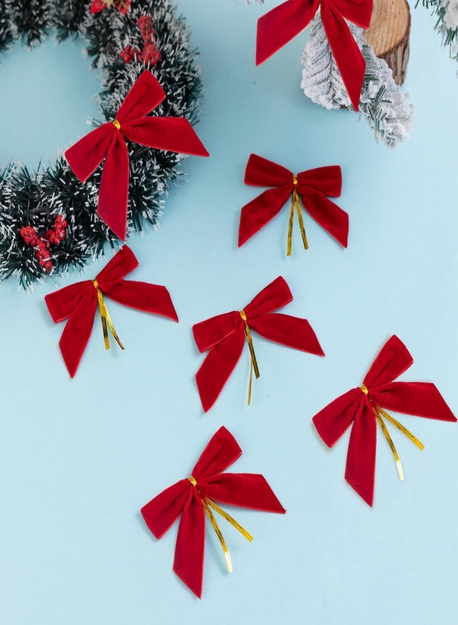 Gloreyan 24Pcs Christmas Velvet Bows, 3.5 Inches Red Xmas Velvet Ribbon Bow with Twist Tie Decorative Bows Ornaments for Christmas Tree Wreath Garland DIY Craft Gift Wrapping Decoration Party Supply - Image 3